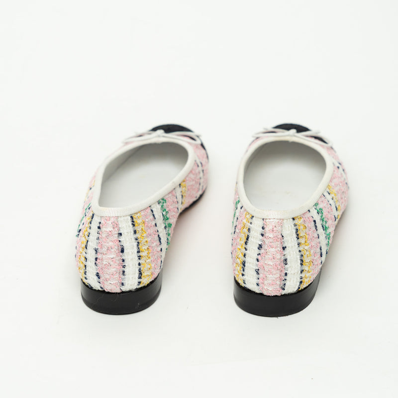Pre-Loved Chanel™ Pink and White Multicolor Tweed Ballet Flats Size 36.5C