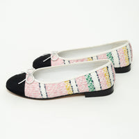 Pre-Loved Chanel™ Pink and White Multicolor Tweed Ballet Flats Size 36.5C