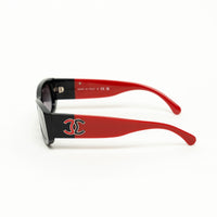 Pre-Loved Chanel™ Black and Red Square Frame Sunglasses