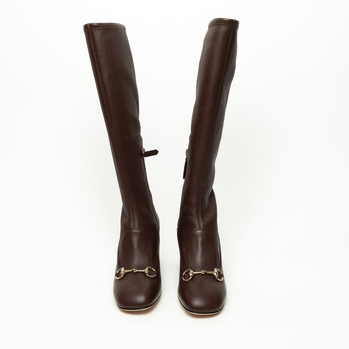 Gucci Brown Grained Leather Knee High Boot Size 38.5