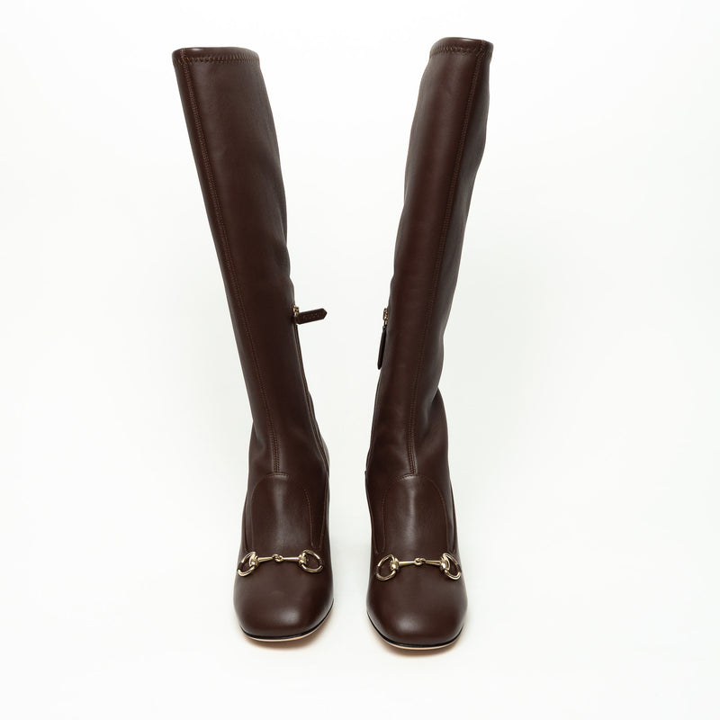 Gucci Brown Grained Leather Knee High Boot Size 38.5