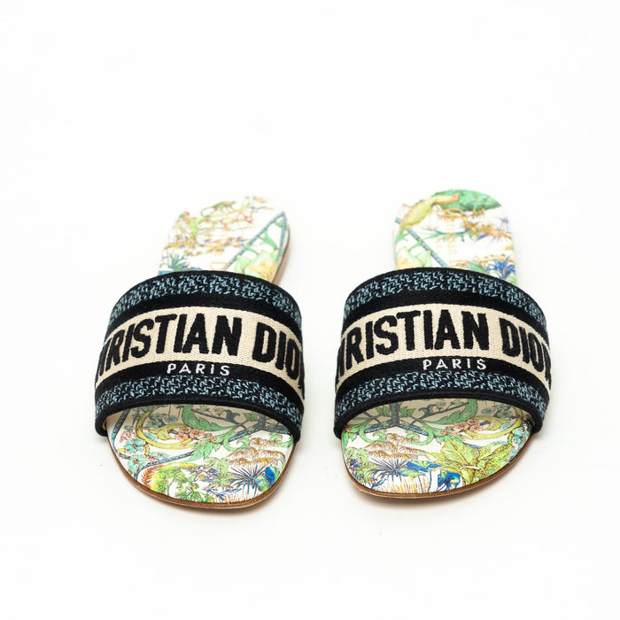 Dior White and Green Multicolor Floral Dway Sandals Size 36