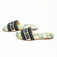 Dior White and Green Multicolor Floral Dway Sandals Size 36