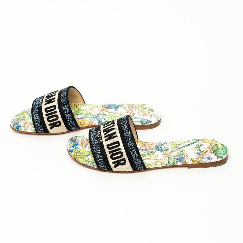 Dior White and Green Multicolor Floral Dway Sandals Size 36