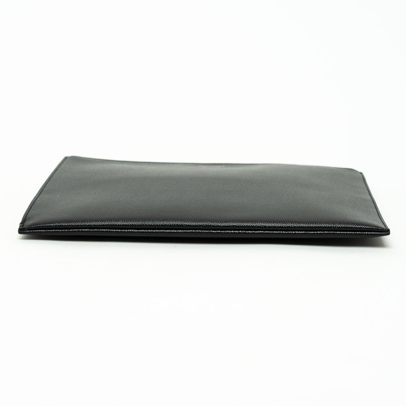 Saint Laurent Black Pebbled Leather Zip Top Pouch