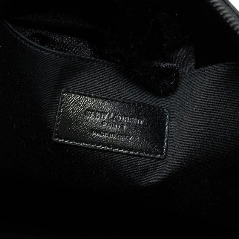 Saint Laurent Black Pebbled Leather Zip Top Pouch