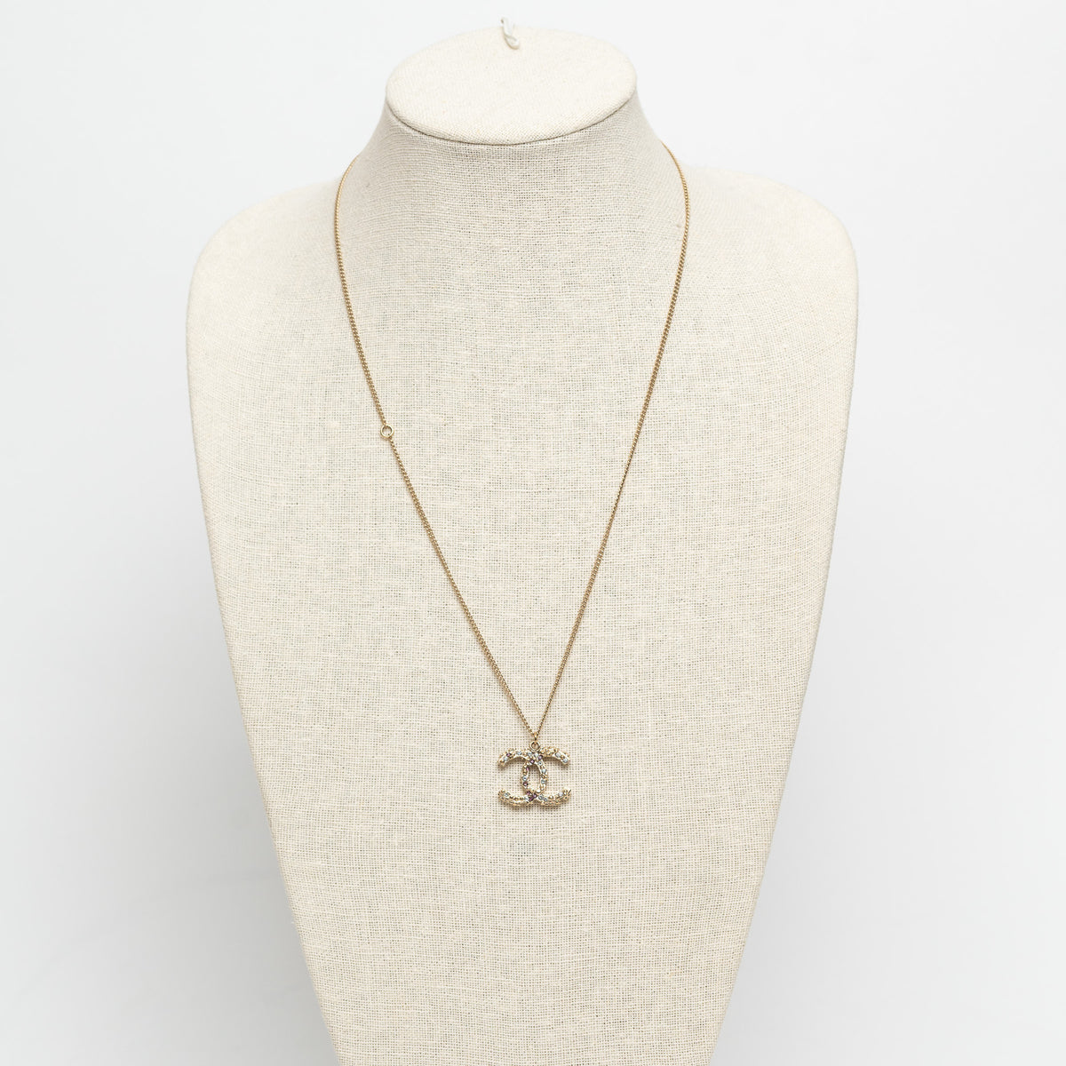 Pre-Loved Chanel™ Gold Tone Interlocking Logo Pendant Inset with Multicolor Crystals