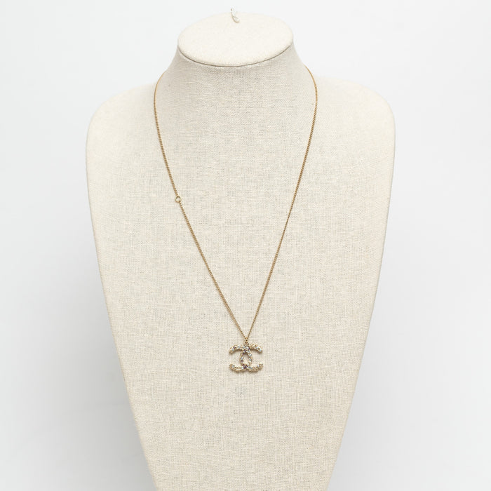Pre-Loved Chanel™ Gold Tone Interlocking Logo Pendant Inset with Multicolor Crystals