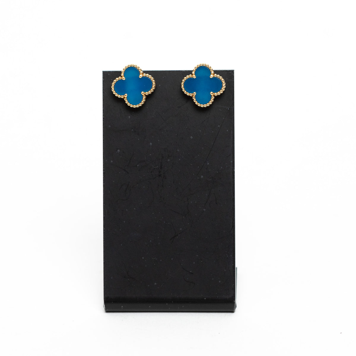 Van Cleef & Arpels 18k Gold Blue Agate Vintage Alhambra Earrings