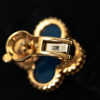 Van Cleef & Arpels 18k Gold Blue Agate Vintage Alhambra Earrings