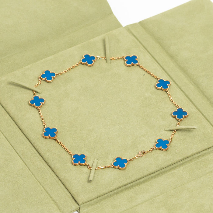 Van Cleef & Arpels 18k Gold Blue Agate Vintage 10 Motif Necklace