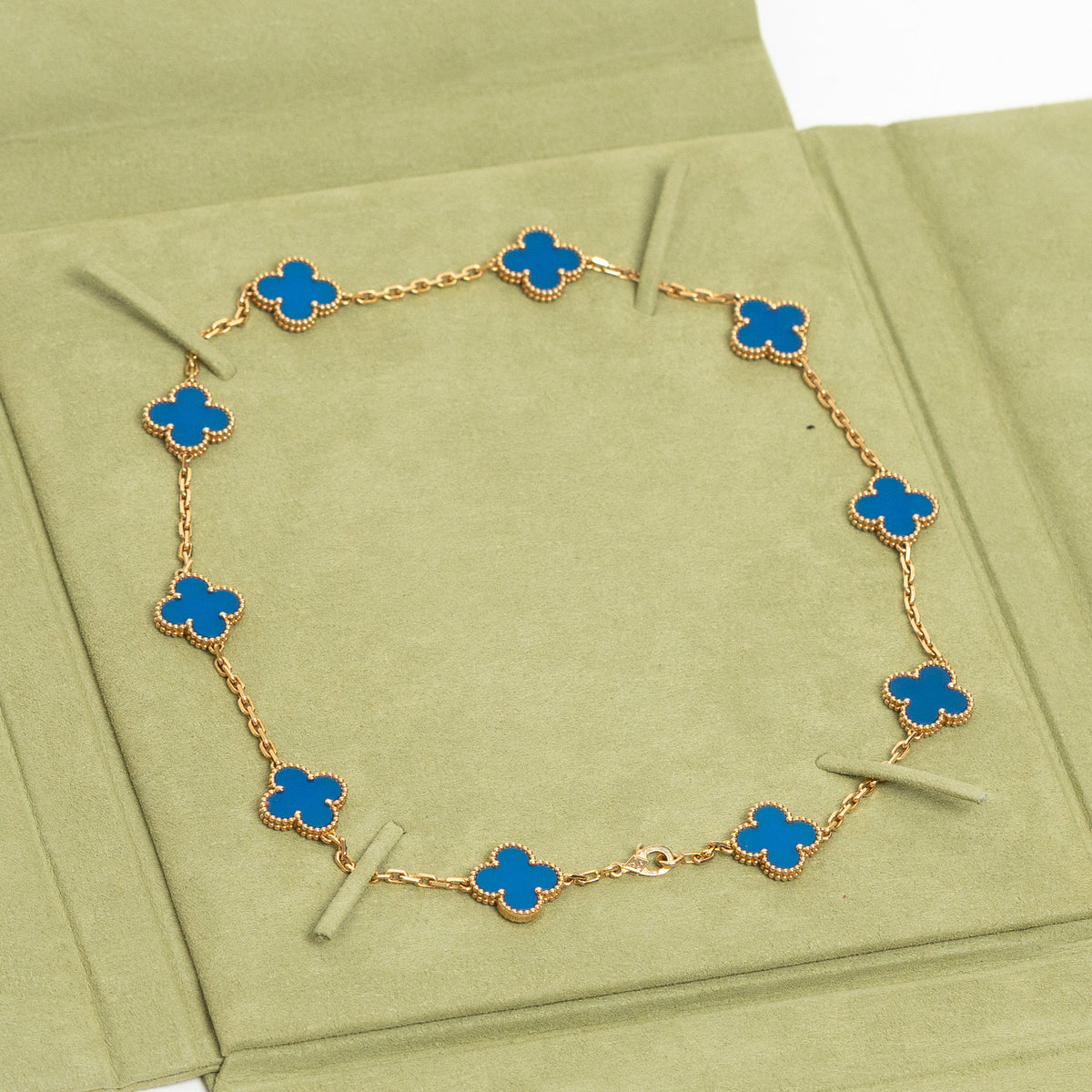 Van Cleef & Arpels 18k Gold Blue Agate Vintage 10 Motif Necklace