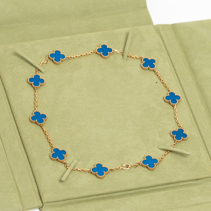 Van Cleef & Arpels 18k Gold Blue Agate Vintage 10 Motif Necklace