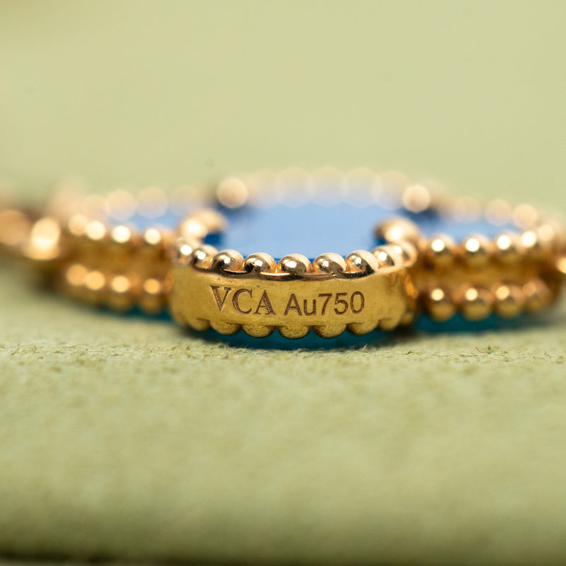 Van Cleef & Arpels 18k Gold Blue Agate Vintage 10 Motif Necklace