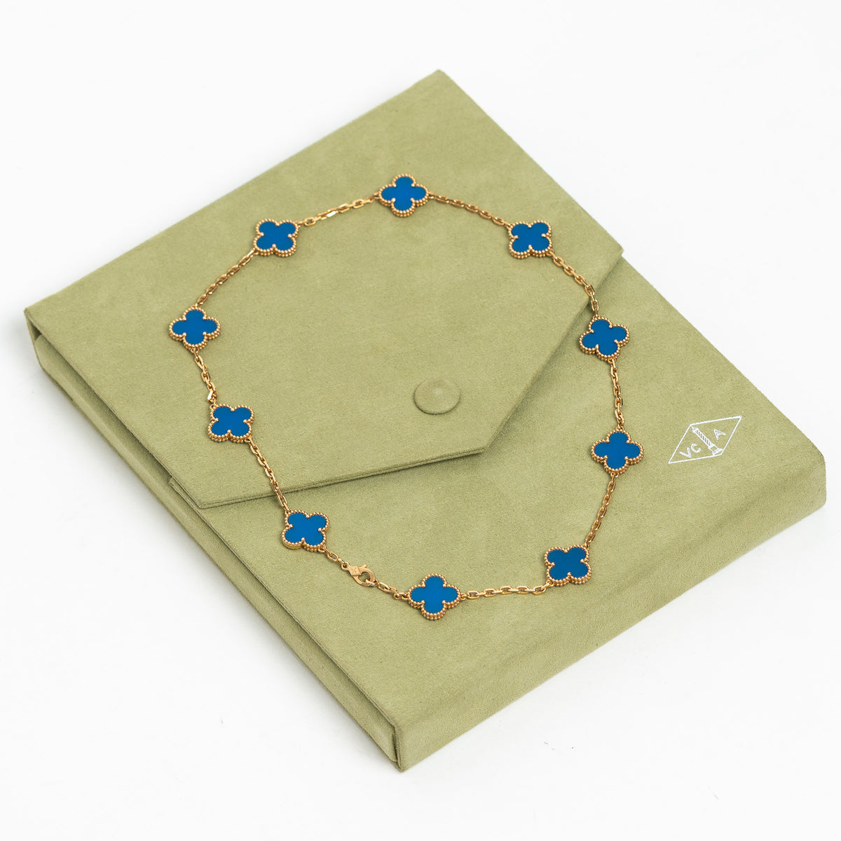 Van Cleef & Arpels 18k Gold Blue Agate Vintage 10 Motif Necklace
