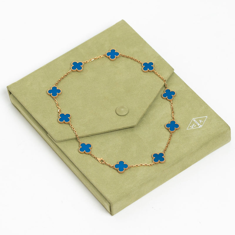 Van Cleef & Arpels 18k Gold Blue Agate Vintage 10 Motif Necklace