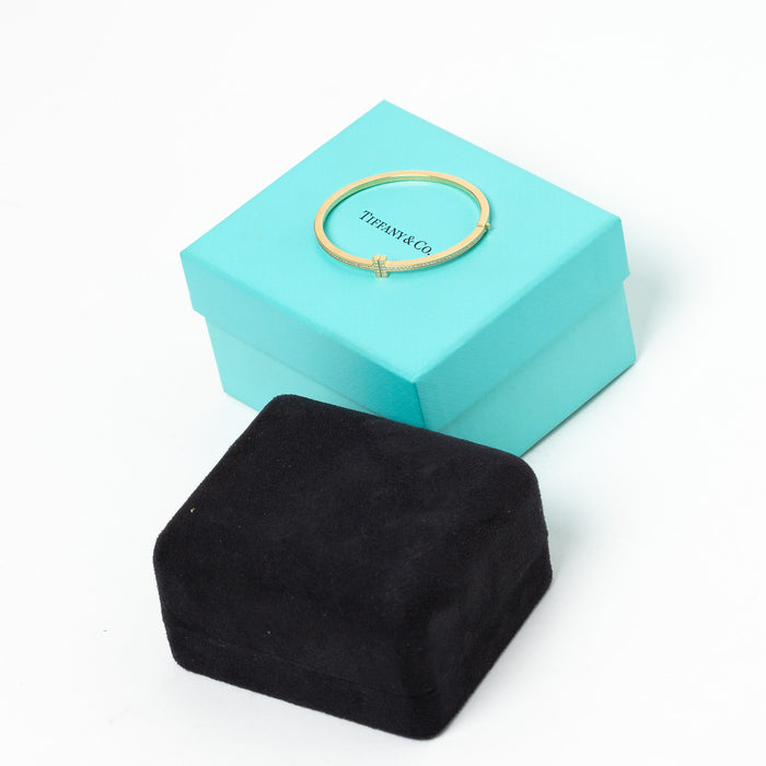Tiffany & Co. 18k Yellow Gold Diamond Hinged Wire Bangle