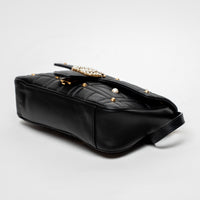 Gucci Black Calfskin Leather Faux Pearl GG Marmont Shoulder Bag