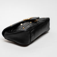 Gucci Black Calfskin Leather Faux Pearl GG Marmont Shoulder Bag