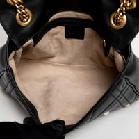 Gucci Black Calfskin Leather Faux Pearl GG Marmont Shoulder Bag