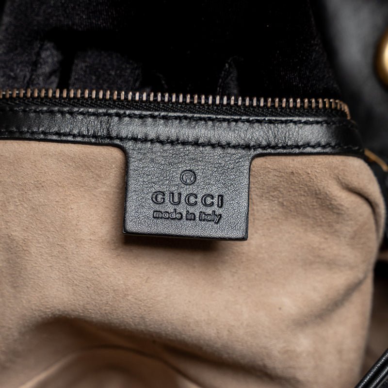 Gucci Black Calfskin Leather Faux Pearl GG Marmont Shoulder Bag