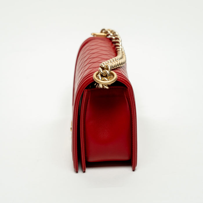 Pre-Loved Chanel™ Red Lambskin Leather Medium Boy Bag