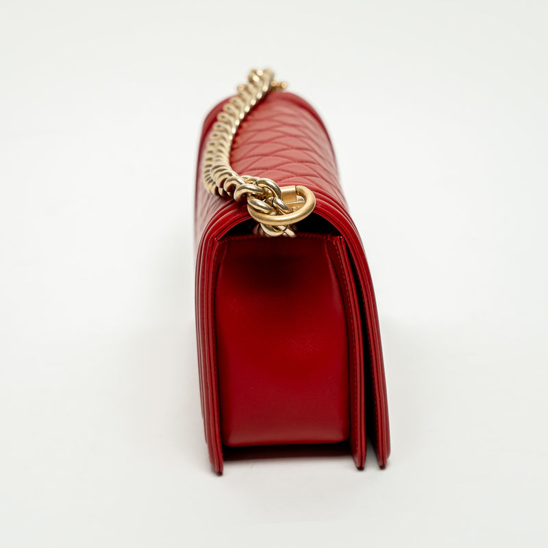 Pre-Loved Chanel™ Red Lambskin Leather Medium Boy Bag