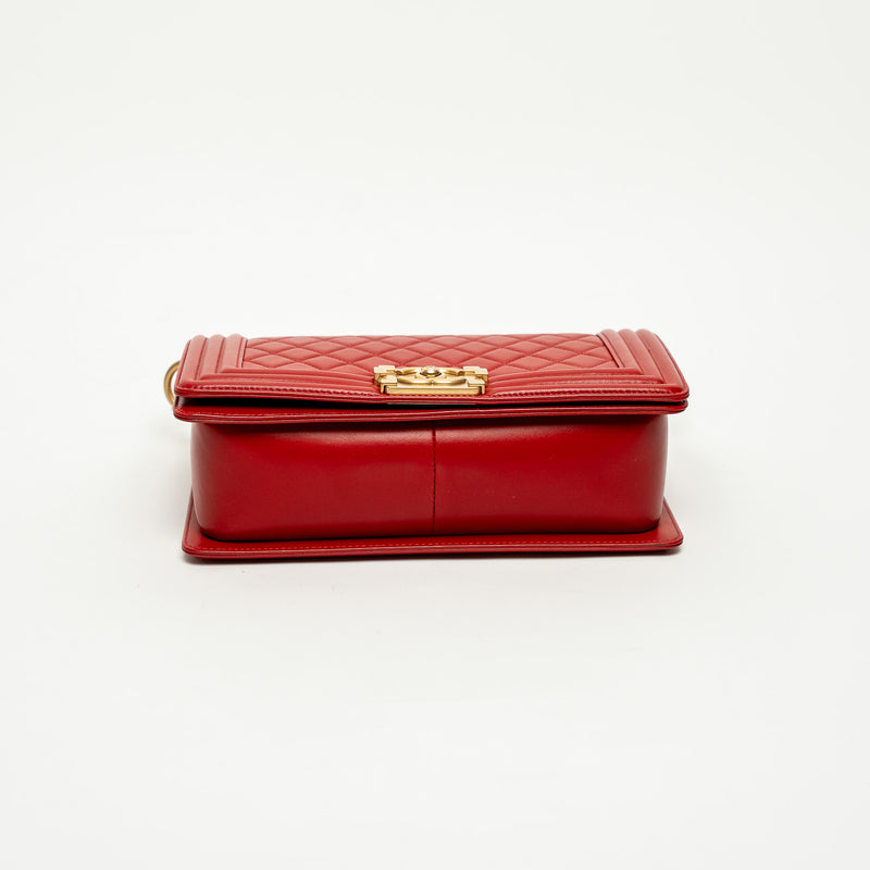 Pre-Loved Chanel™ Red Lambskin Leather Medium Boy Bag