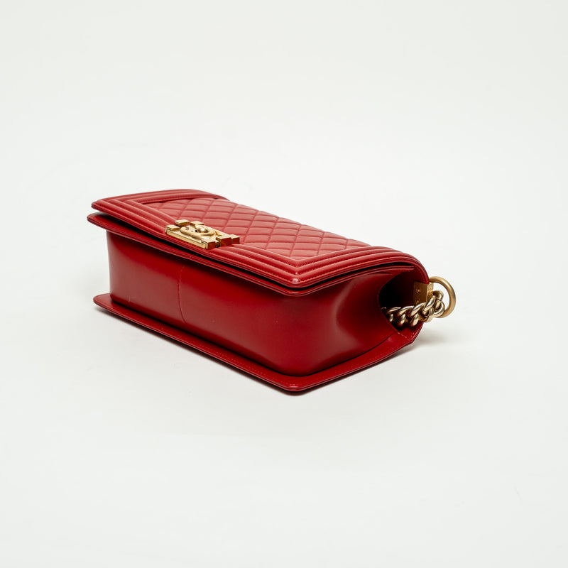 Pre-Loved Chanel™ Red Lambskin Leather Medium Boy Bag