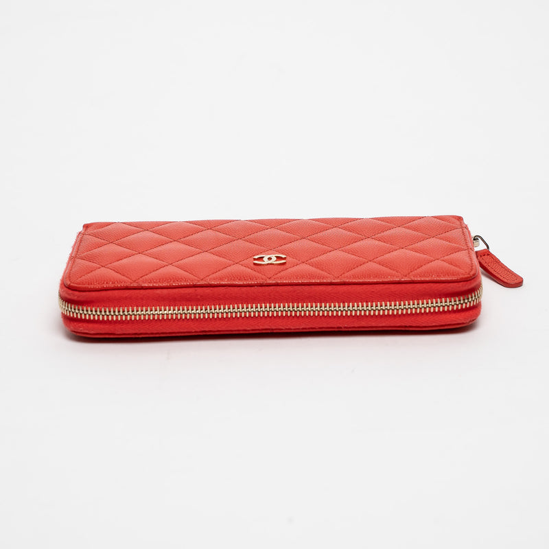 Pre-Loved Chanel™ Coral Pebbled Leather Zip Around Continental Wallet