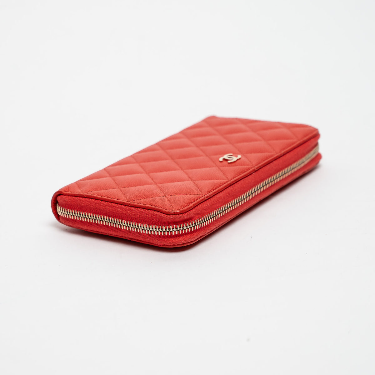 Pre-Loved Chanel™ Coral Pebbled Leather Zip Around Continental Wallet
