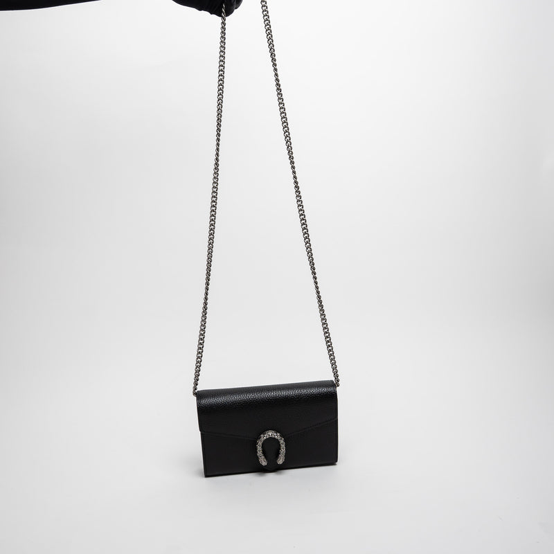 Gucci Black Grained Leather Dionysus Wallet on Chain