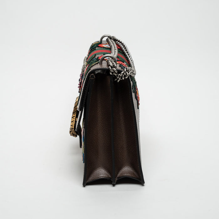 Gucci Brown Leather Embroidered Floral Web Medium Dionysus Shoulder Bag