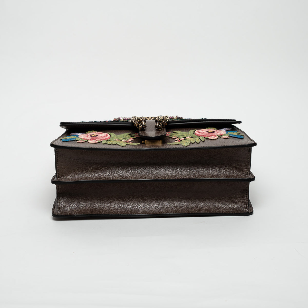 Gucci Brown Leather Embroidered Floral Web Medium Dionysus Shoulder Bag