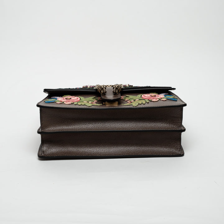 Gucci Brown Leather Embroidered Floral Web Medium Dionysus Shoulder Bag