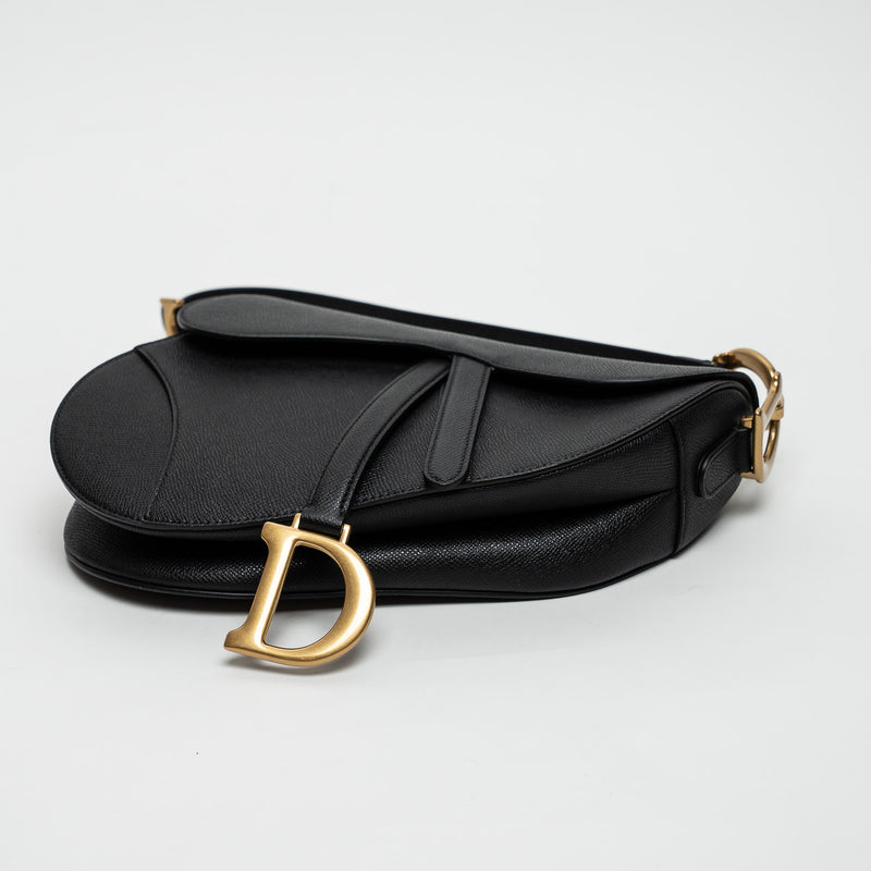Dior Black Grained Calfskin Leather Classic Saddle Bag