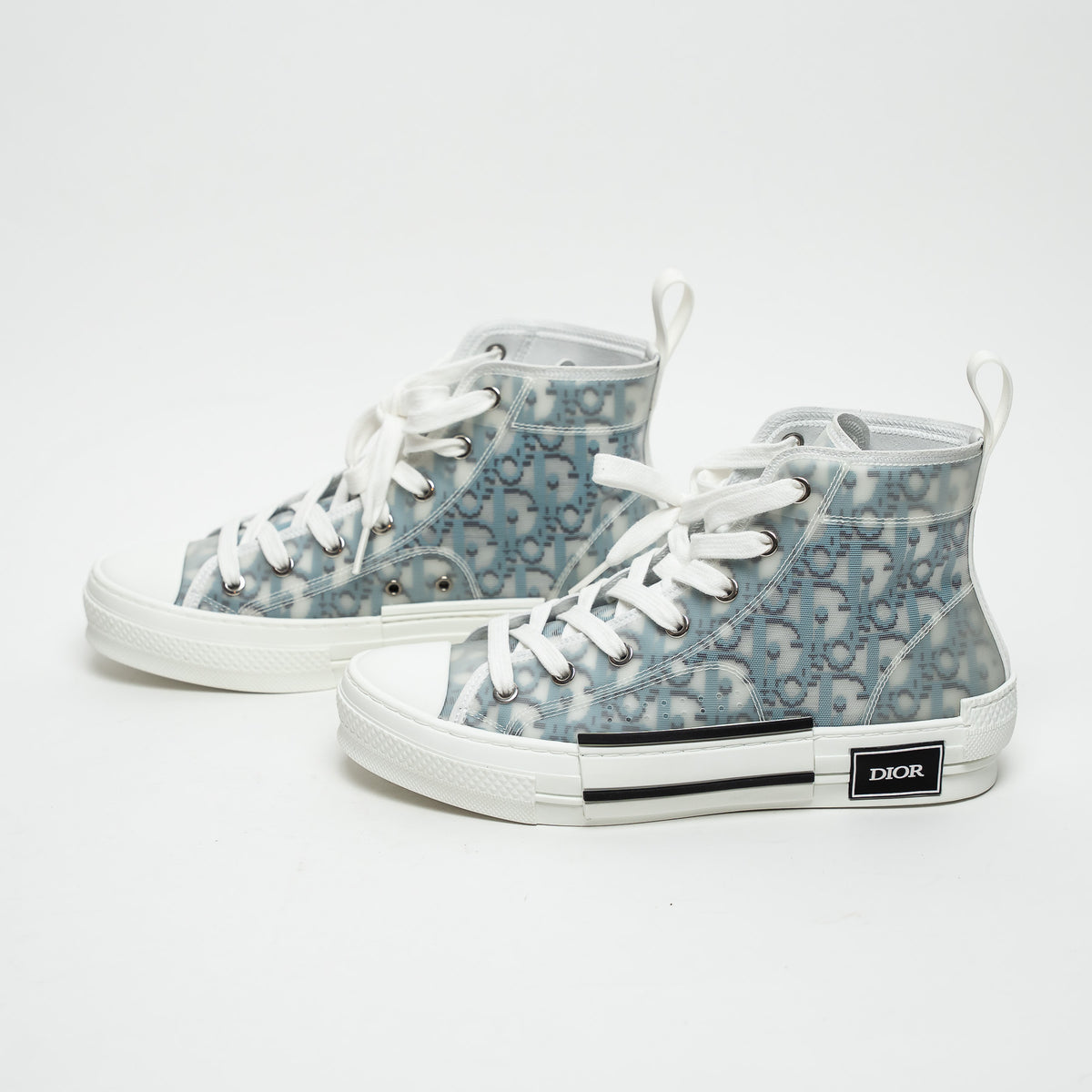 Dior White and Blue Oblique Canvas B23 League High-Top Sneaker Size 38