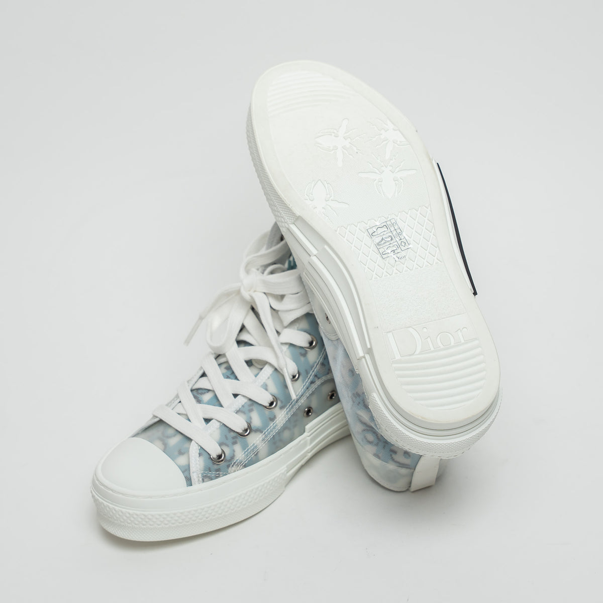 Dior White and Blue Oblique Canvas B23 League High-Top Sneaker Size 38