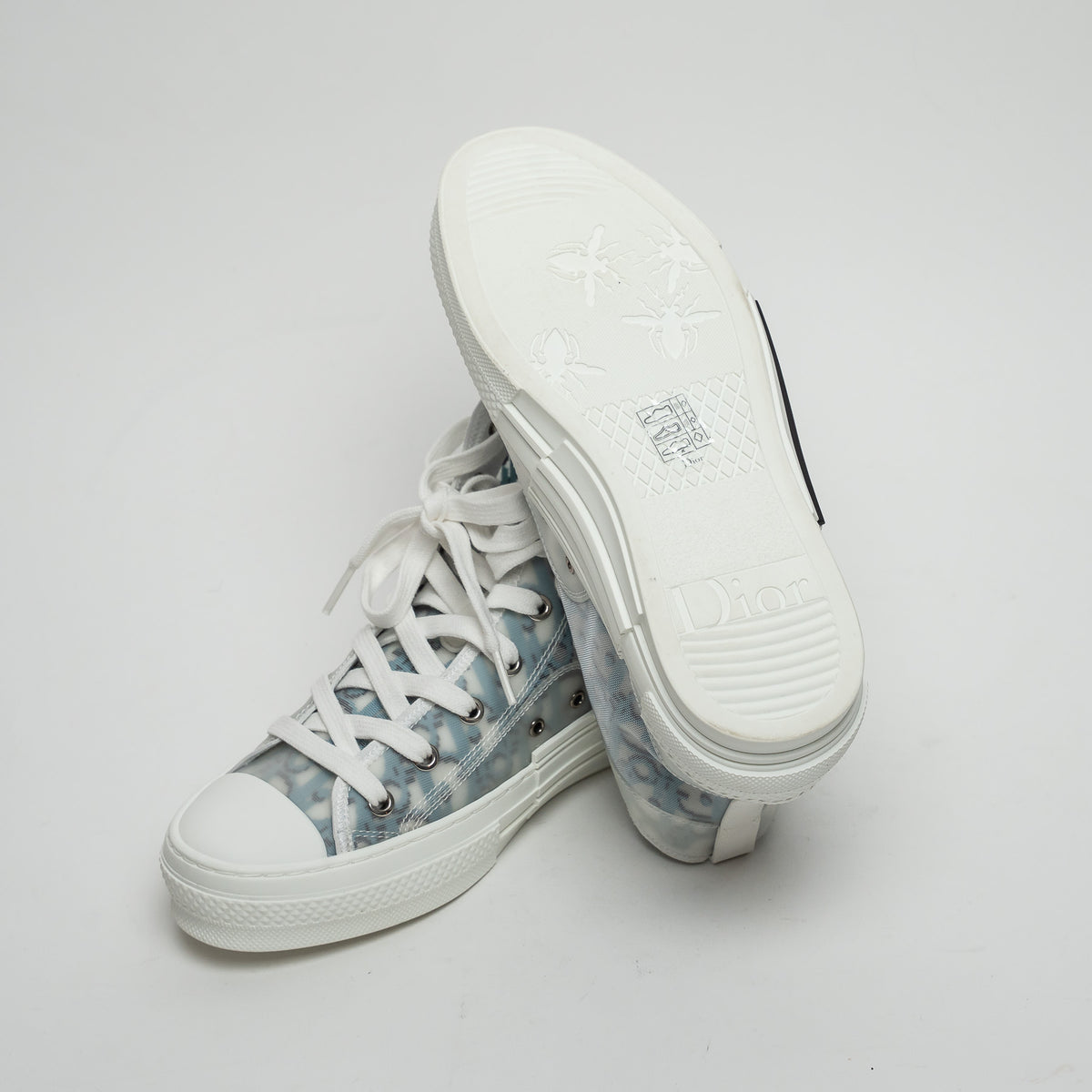 Dior White and Blue Oblique Canvas B23 League High-Top Sneaker Size 38