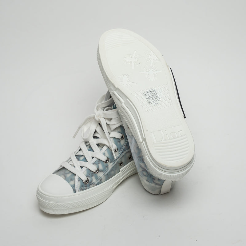 Dior White and Blue Oblique Canvas B23 League High-Top Sneaker Size 38