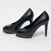 Pre-Loved Chanel™ Navy Calfskin Leather Pumps Size 36