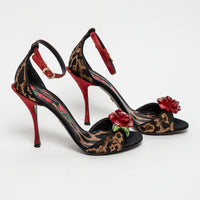 Dolce & Gabbana Leopard Print Canvas with Rose Sandals Size 38
