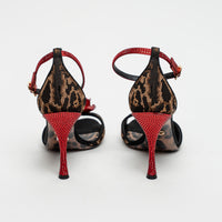 Dolce & Gabbana Leopard Print Canvas with Rose Sandals Size 38