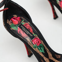 Dolce & Gabbana Leopard Print Canvas with Rose Sandals Size 38