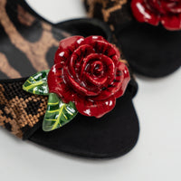 Dolce & Gabbana Leopard Print Canvas with Rose Sandals Size 38