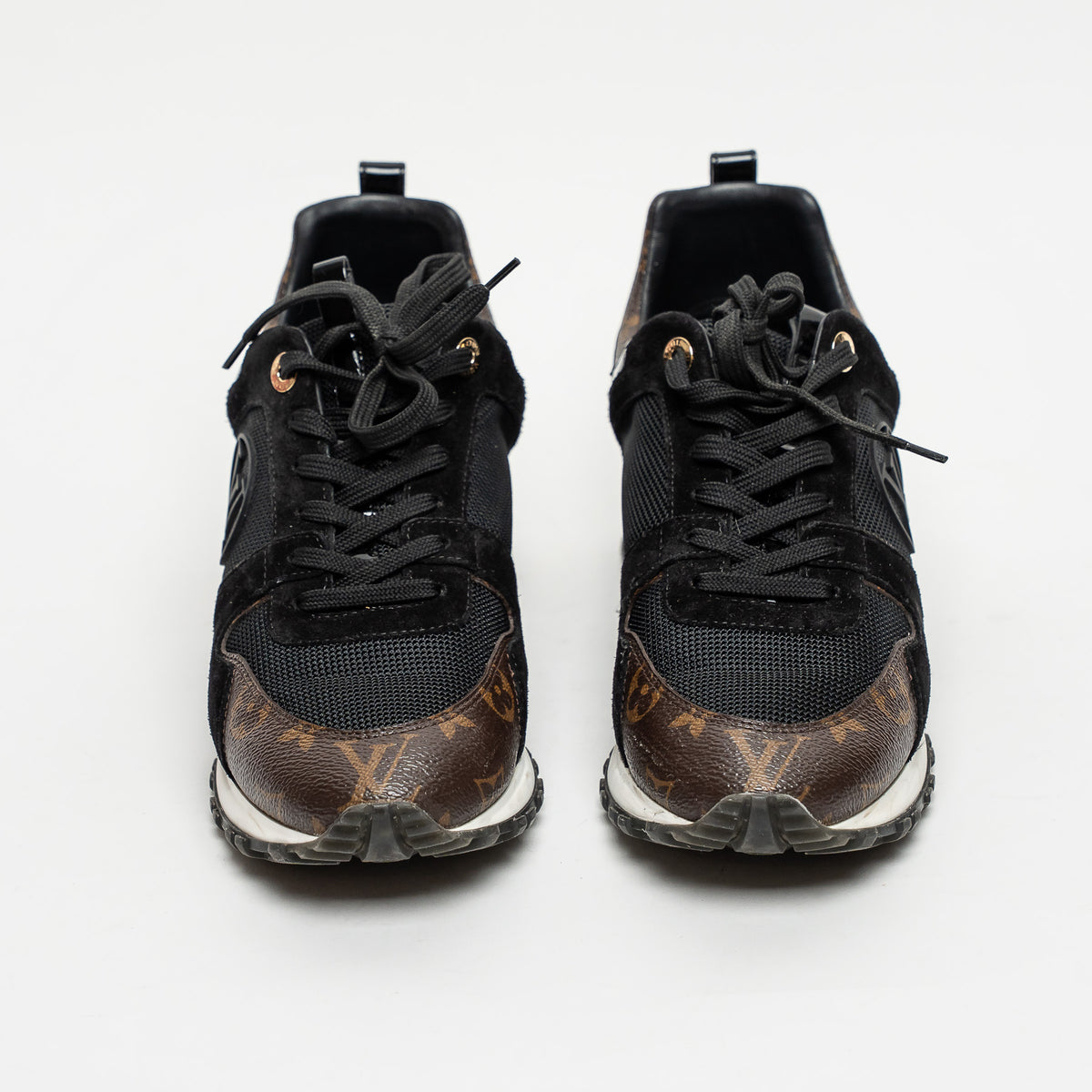 Louis Vuitton Black Suede and Patent Leather/Brown Monogram Run Away Sneakers Size 40