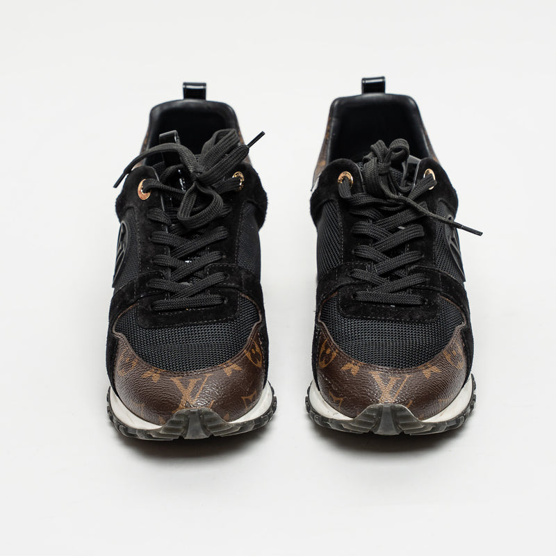 Louis Vuitton Black Suede and Patent Leather/Brown Monogram Run Away Sneakers Size 40