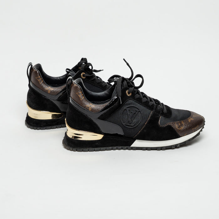 Louis Vuitton Black Suede and Patent Leather/Brown Monogram Run Away Sneakers Size 40