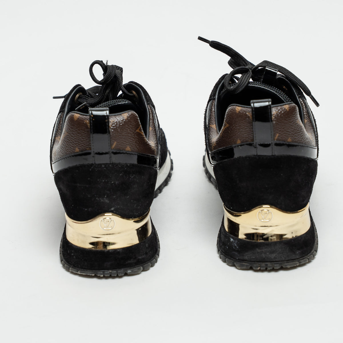 Louis Vuitton Black Suede and Patent Leather/Brown Monogram Run Away Sneakers Size 40