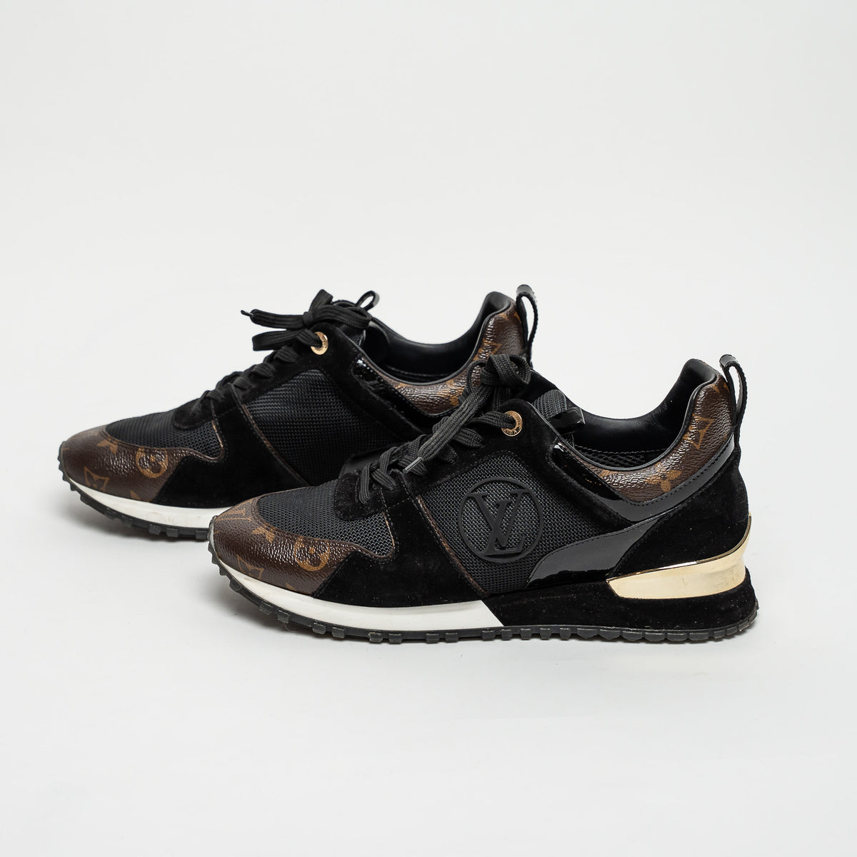 Louis Vuitton Black Suede and Patent Leather/Brown Monogram Run Away Sneakers Size 40